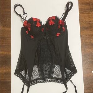 Vintage Barbara Paris Black and Red Lace Bustier Garter Belts